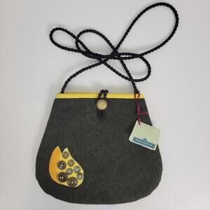 Button and Beads Womens Crossbody Bag One Size Black Yellow Handmade NEW